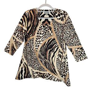 JM Collection Womens Petite M Animal Print Tunic Top Chain career party office
